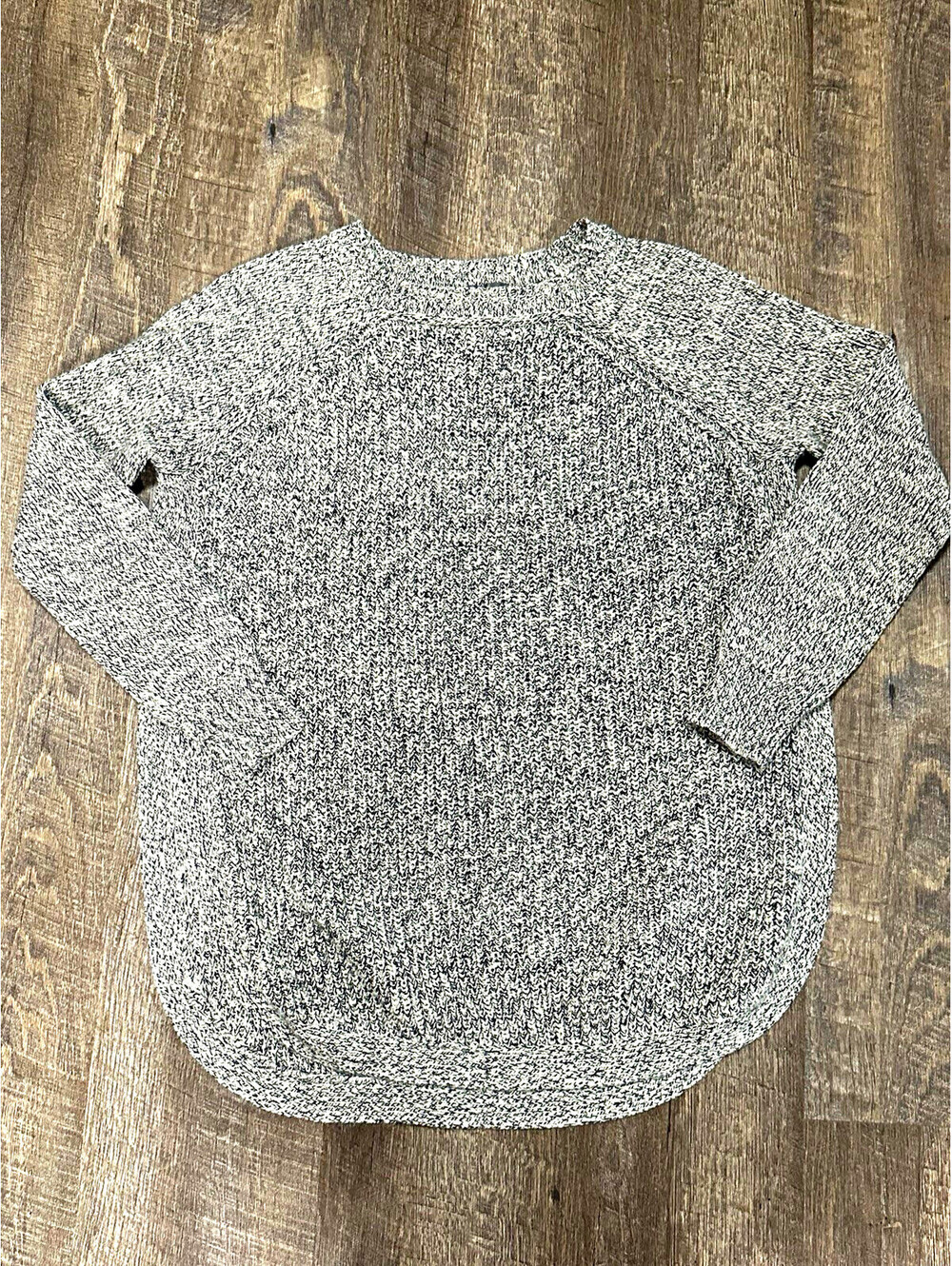 QUINN Women's S Gray/Black Heathered Knit Crew Neck Raglan Pullover Sweater